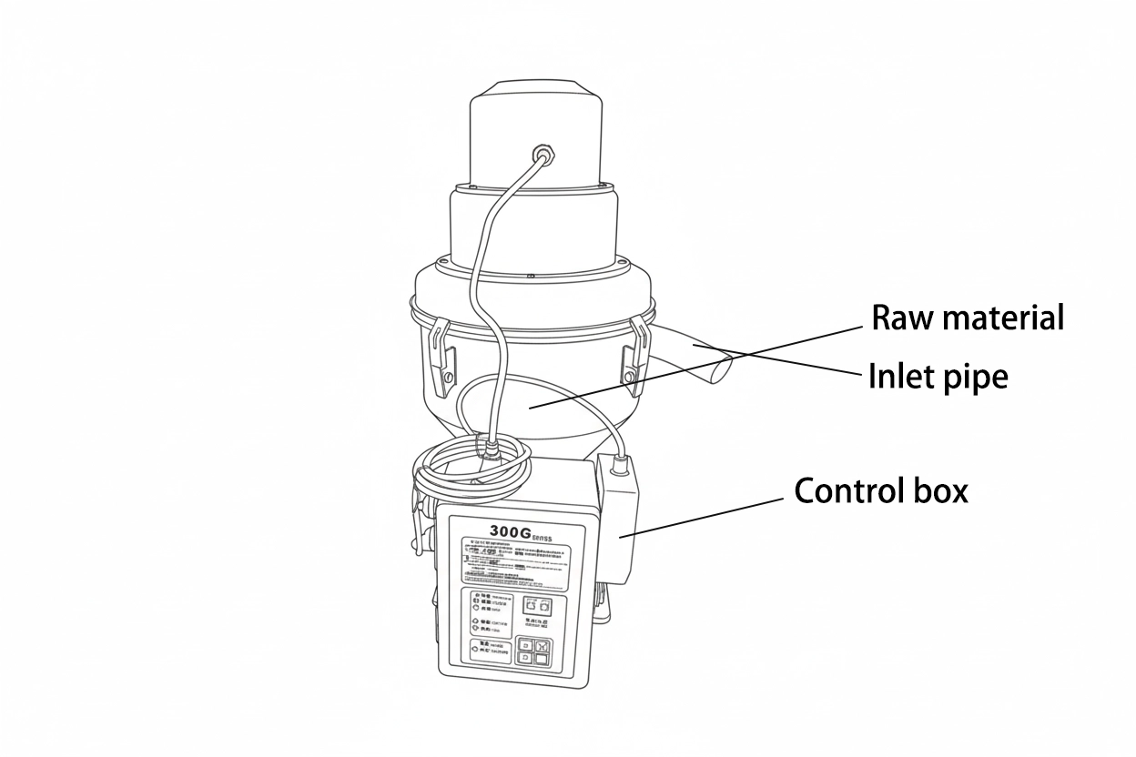 Self-contained hopper loader mounted on injection molding machine