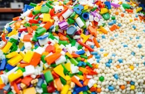 Injection molding scrap being processed through a granulator system