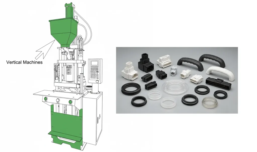 Vertical Injection Molding Machine and Various Molded Plastic Parts