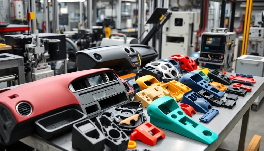 Automotive dashboard components made with precision-blended materials in injection molding