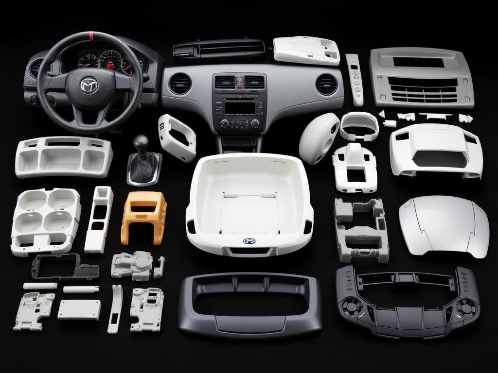 Automotive plastic components made from injection molded plastic pellets Automotive plastic components made from injection molded plastic pellets