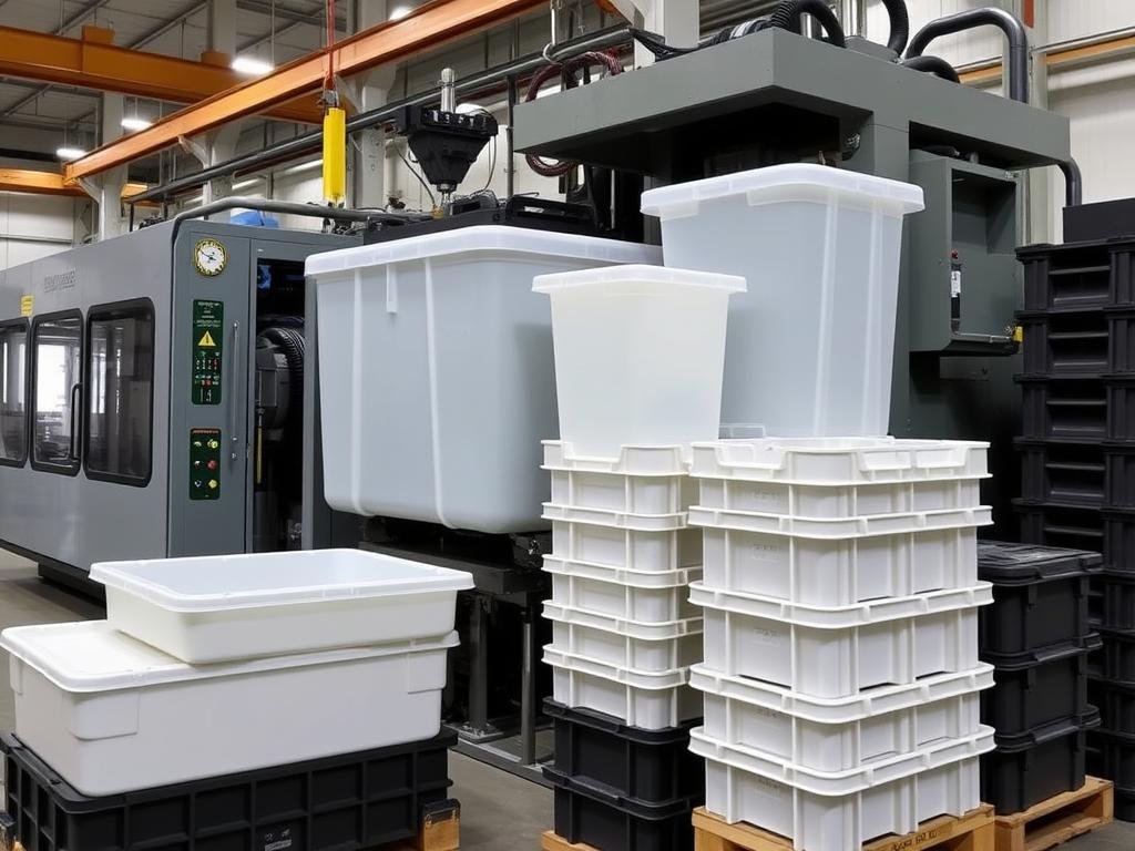 Large industrial containers made with a 1200-ton injection molding machine